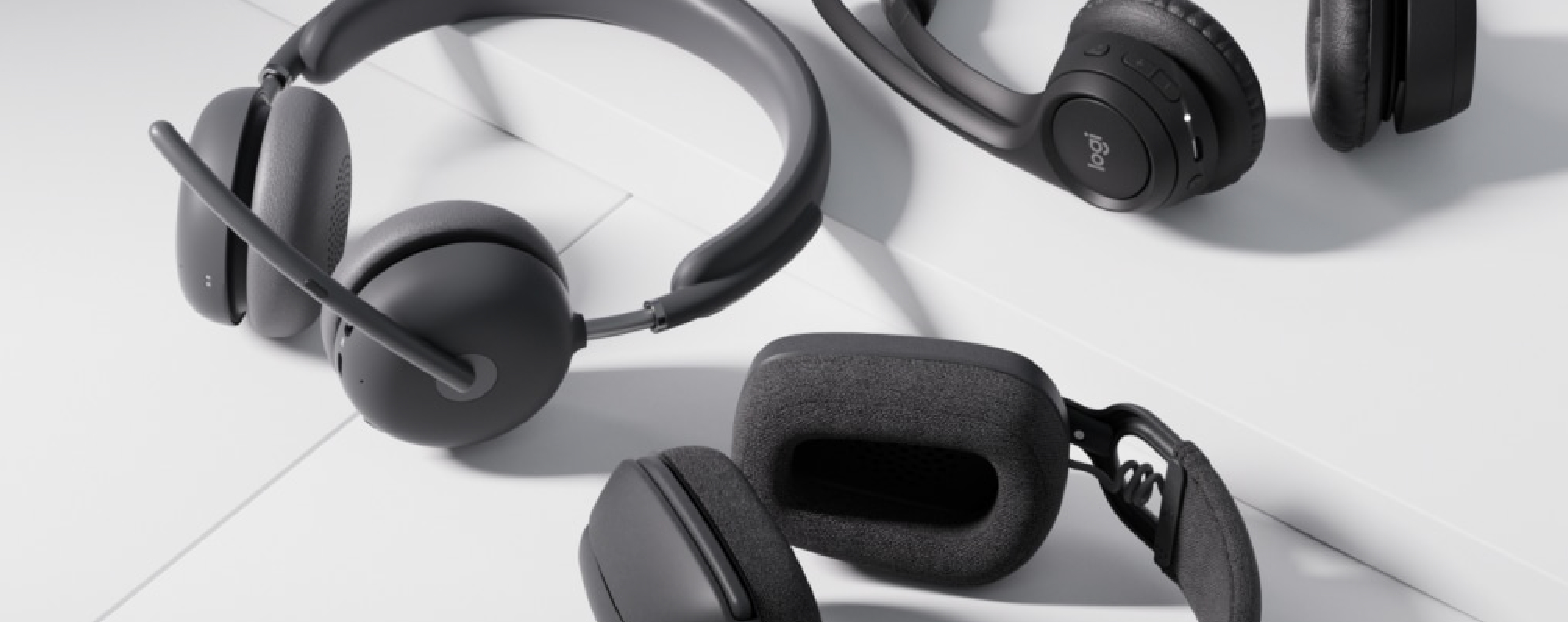 Full Width Image of 3 Logitech headphones